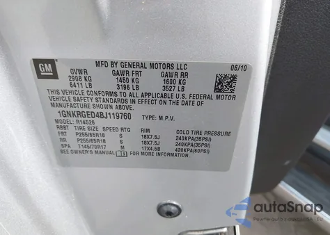 2011 Chevrolet Traverse 1Lt from USA, damaged, VIN 1GNKRGED4BJ119760